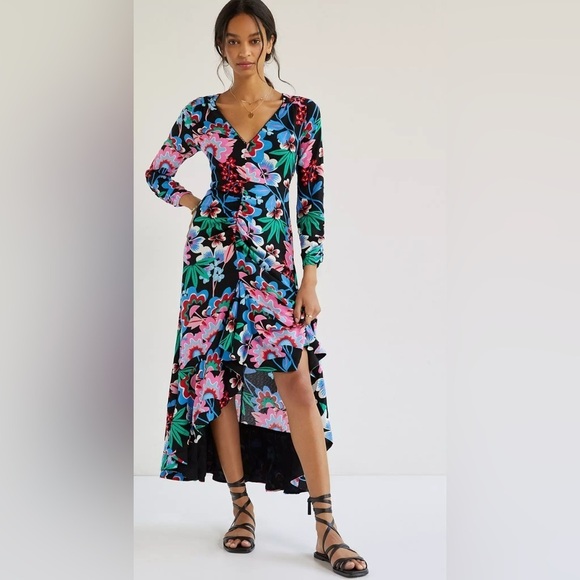 Maeve Dresses & Skirts - Maeve Vibrant Rouched Floral Backless Dress